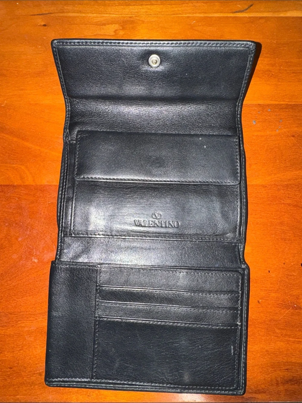 Valentino Black Leather Men’s Trifold Wallet with Card Slots